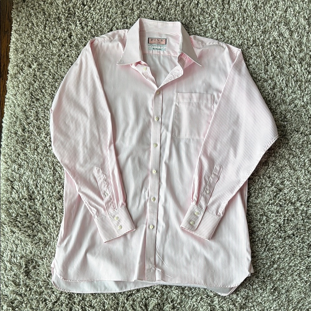 Thomas Pink Pink Striped Button-Up Shirt 17 1/2